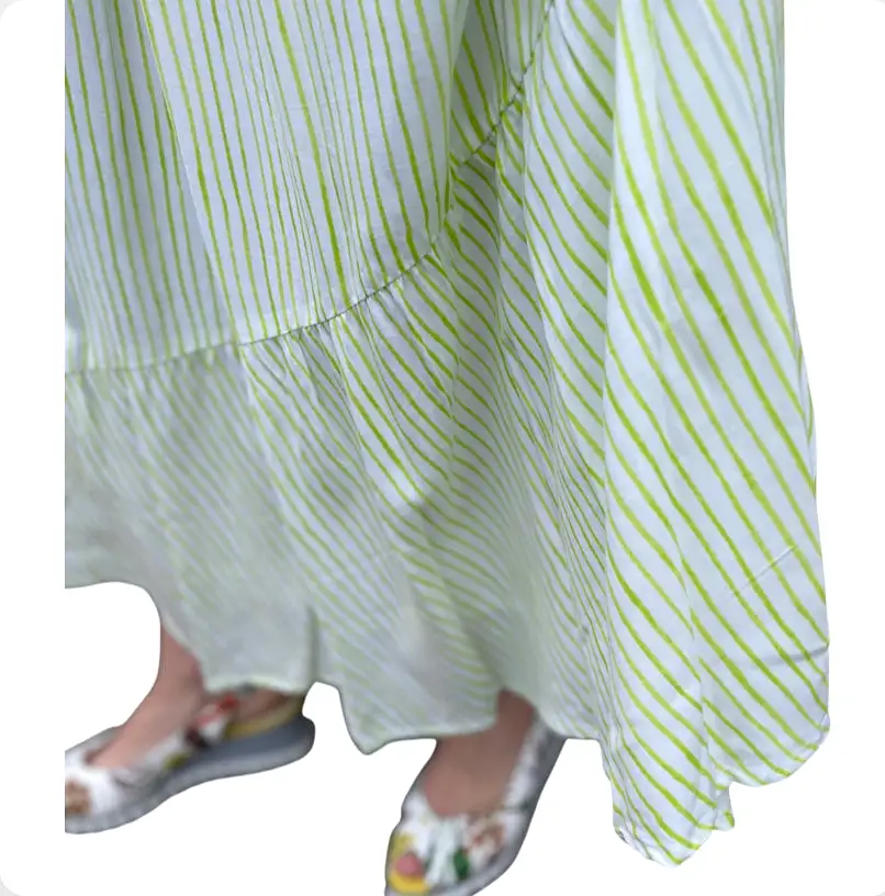 47575913 Lime Stripe Asymmetric Cut Long Dress