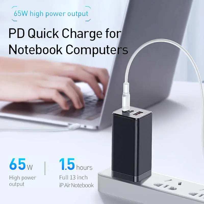 65W GaN Charger Quick Charge QC4.0 QC PD3.0 PD USB C Type C Fast Charger For Samsung Macbook iPhone