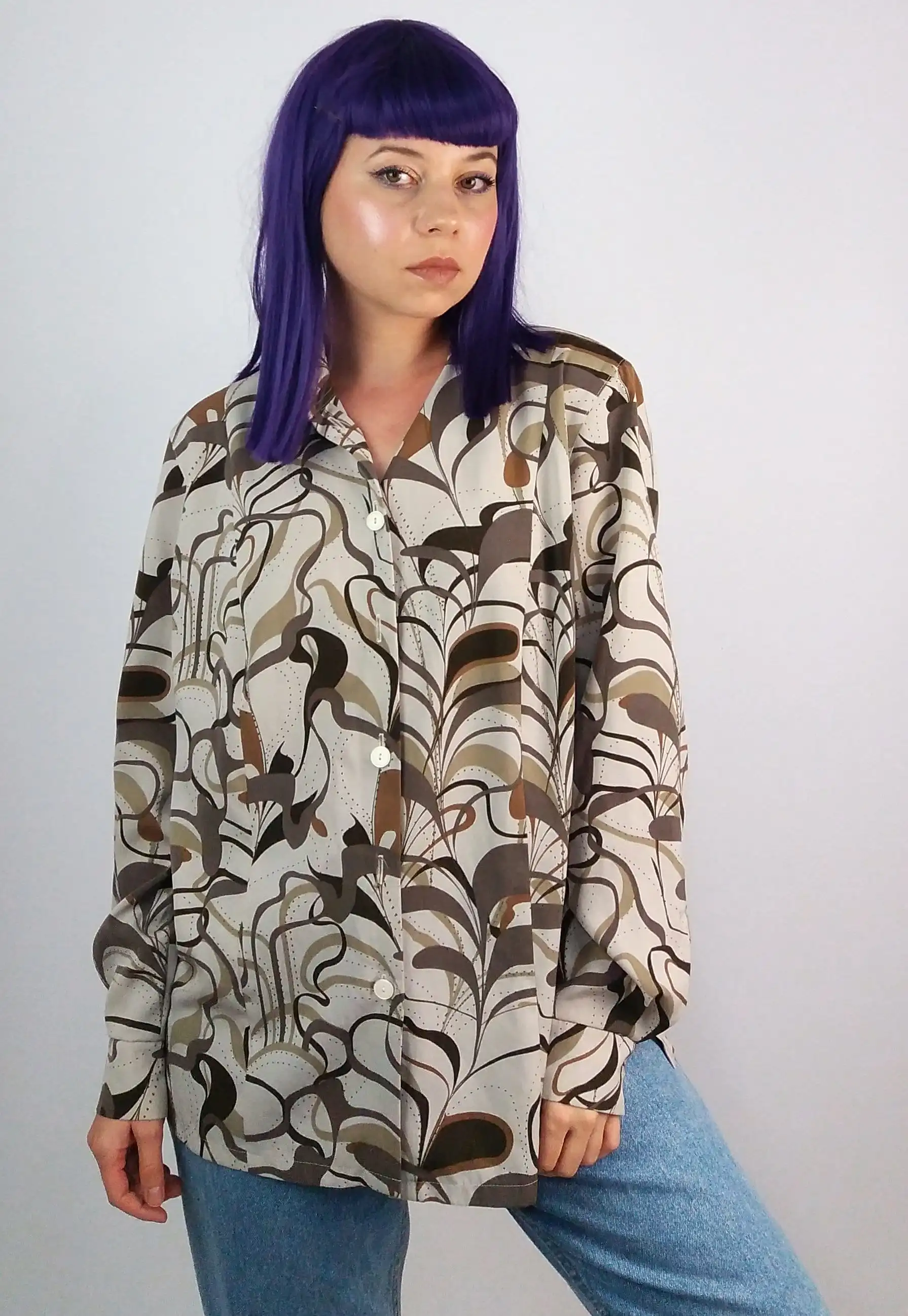 80's Abstract Print Patterned Blouse