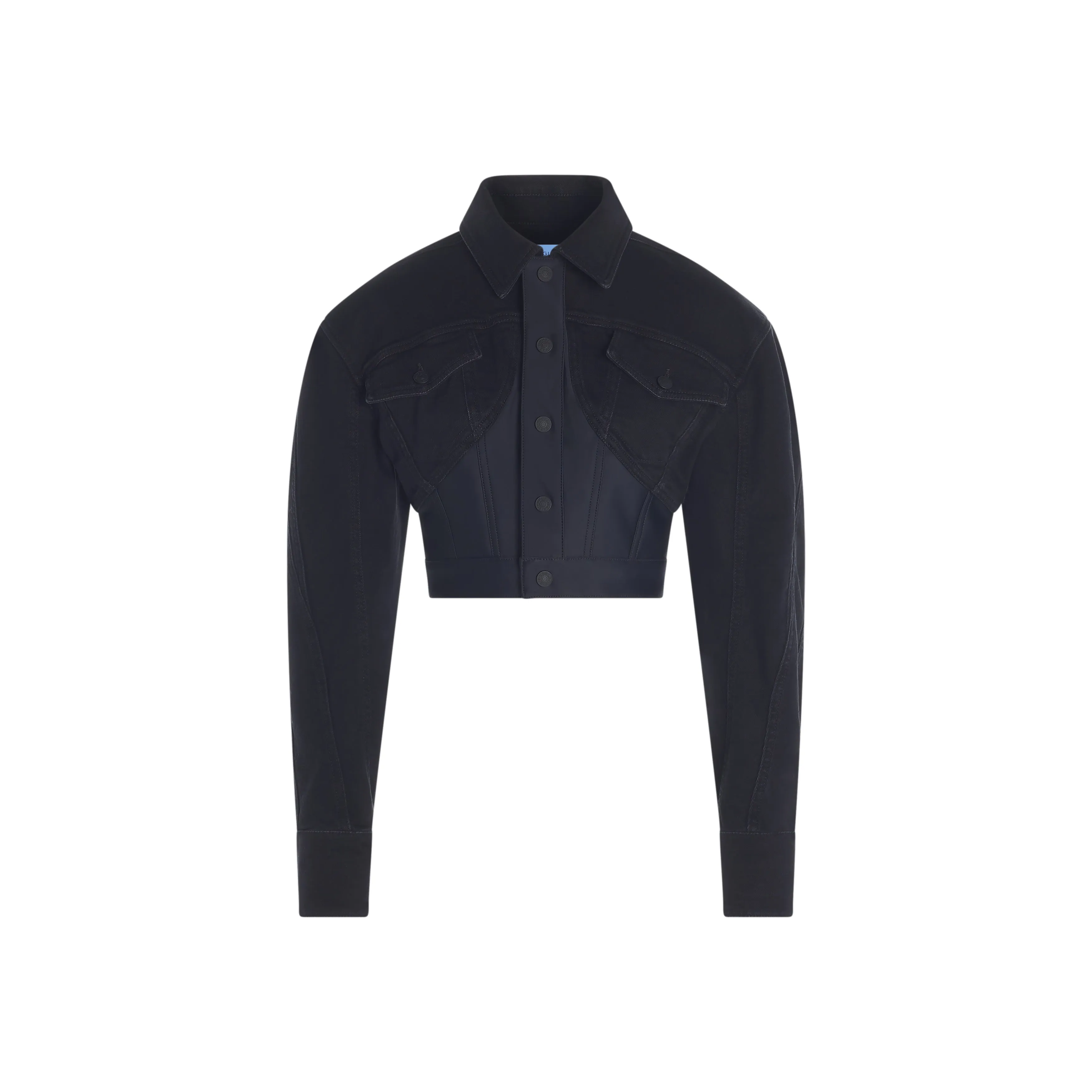 black bi-material cropped denim jacket