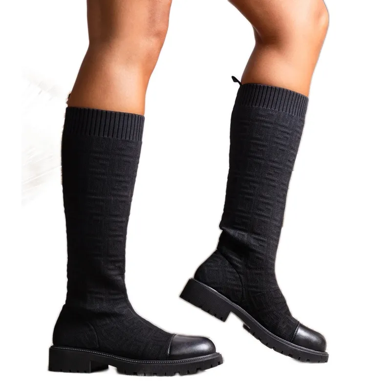 Black boots material knit Wisam