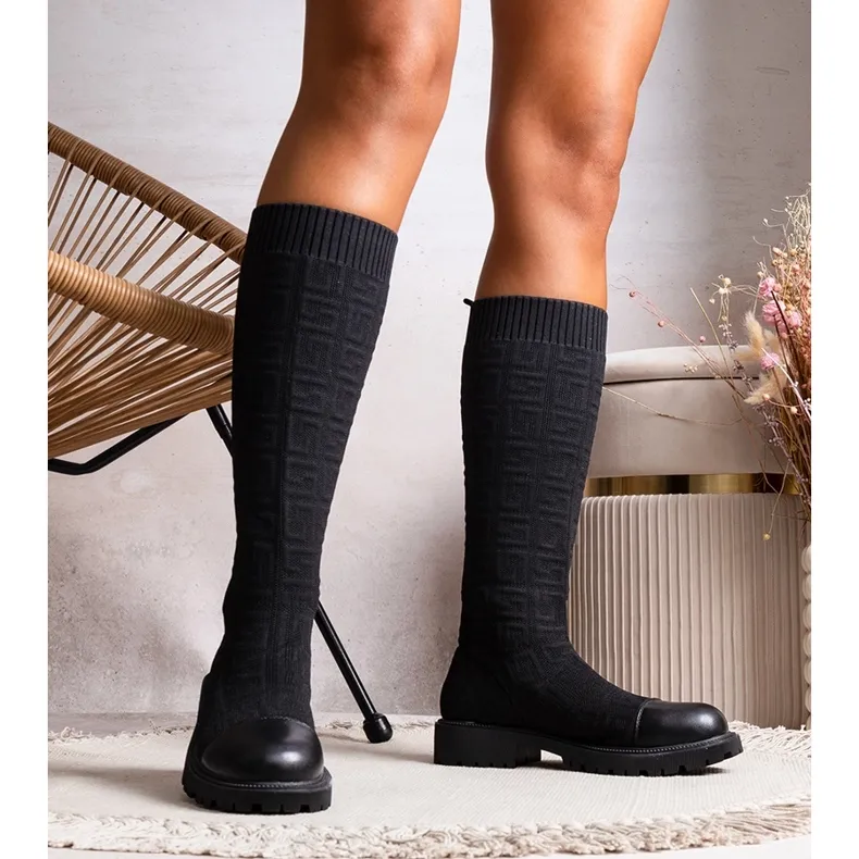 Black boots material knit Wisam