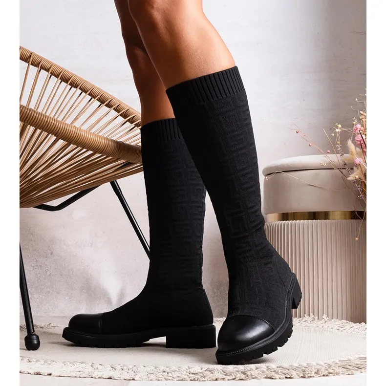 Black boots material knit Wisam