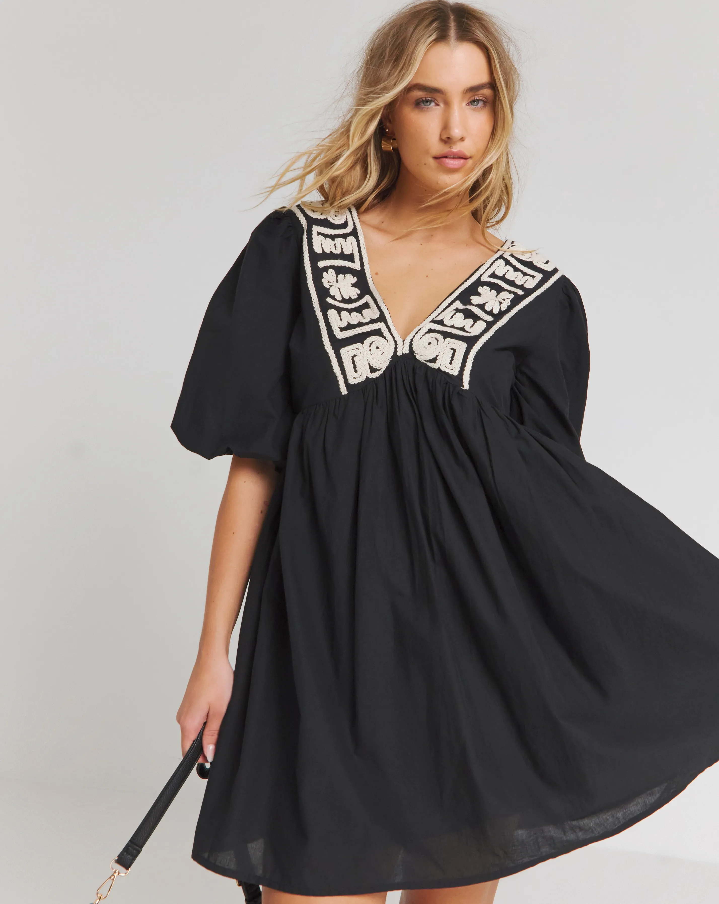 Black Cornelli Detail Smock Dress | Simply Be