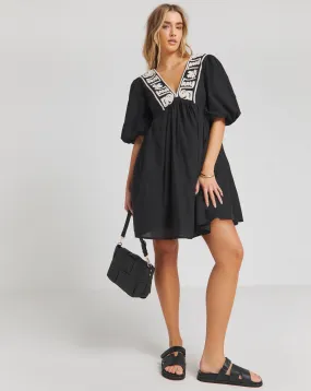 Black Cornelli Detail Smock Dress | Simply Be