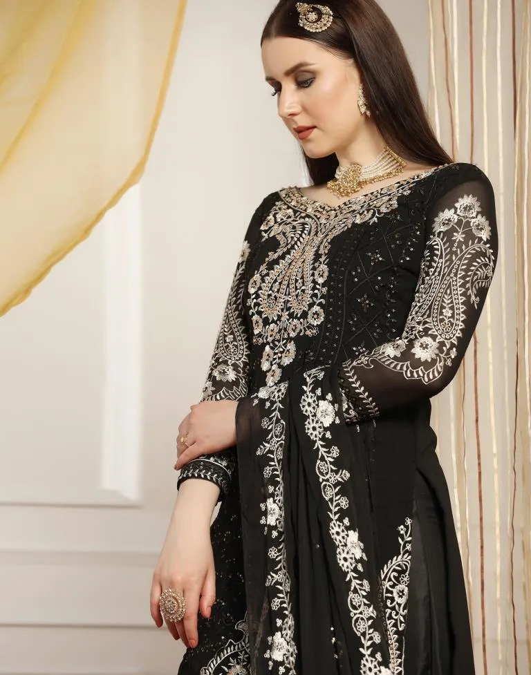 Black Plain Georgette Unstitched Salwar Suit Material