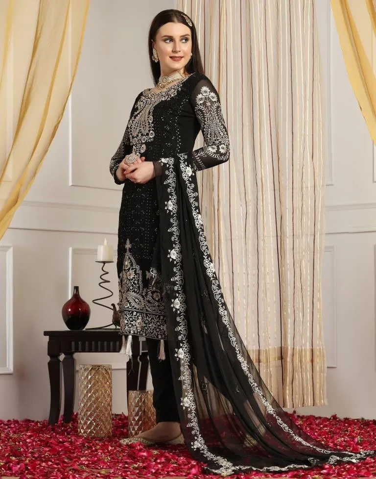 Black Plain Georgette Unstitched Salwar Suit Material