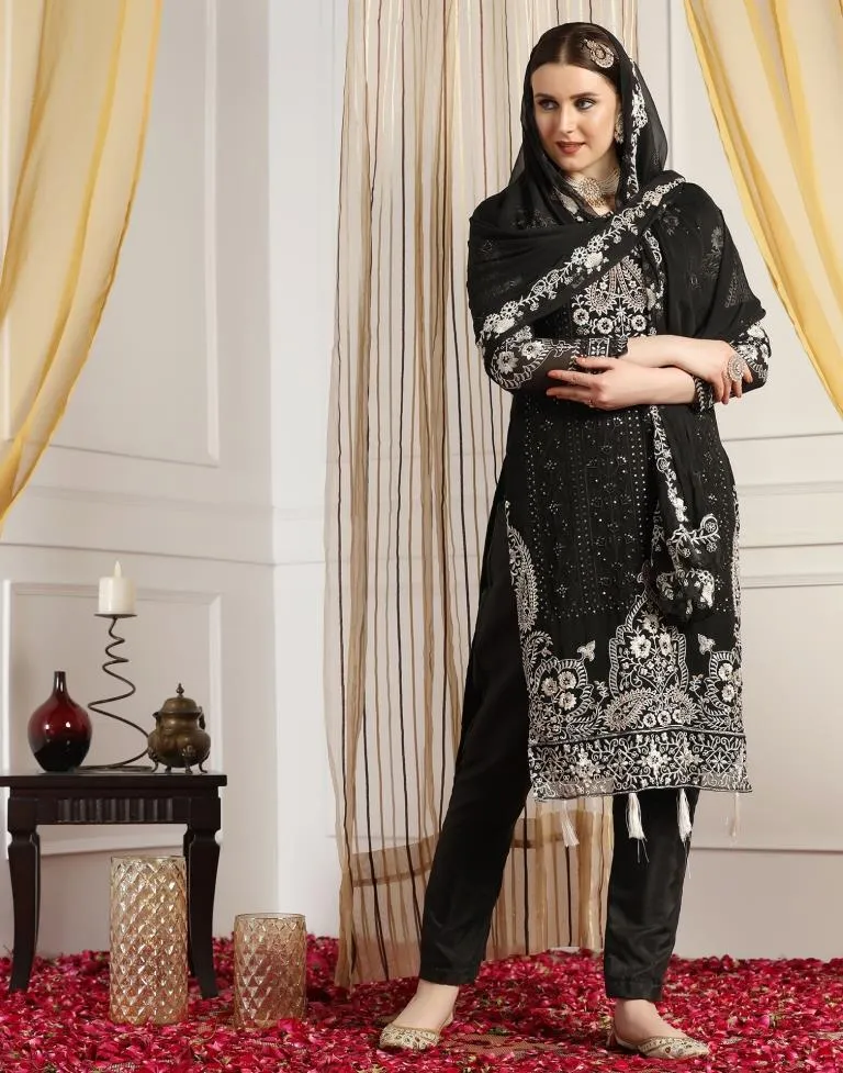 Black Plain Georgette Unstitched Salwar Suit Material