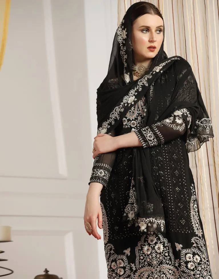 Black Plain Georgette Unstitched Salwar Suit Material