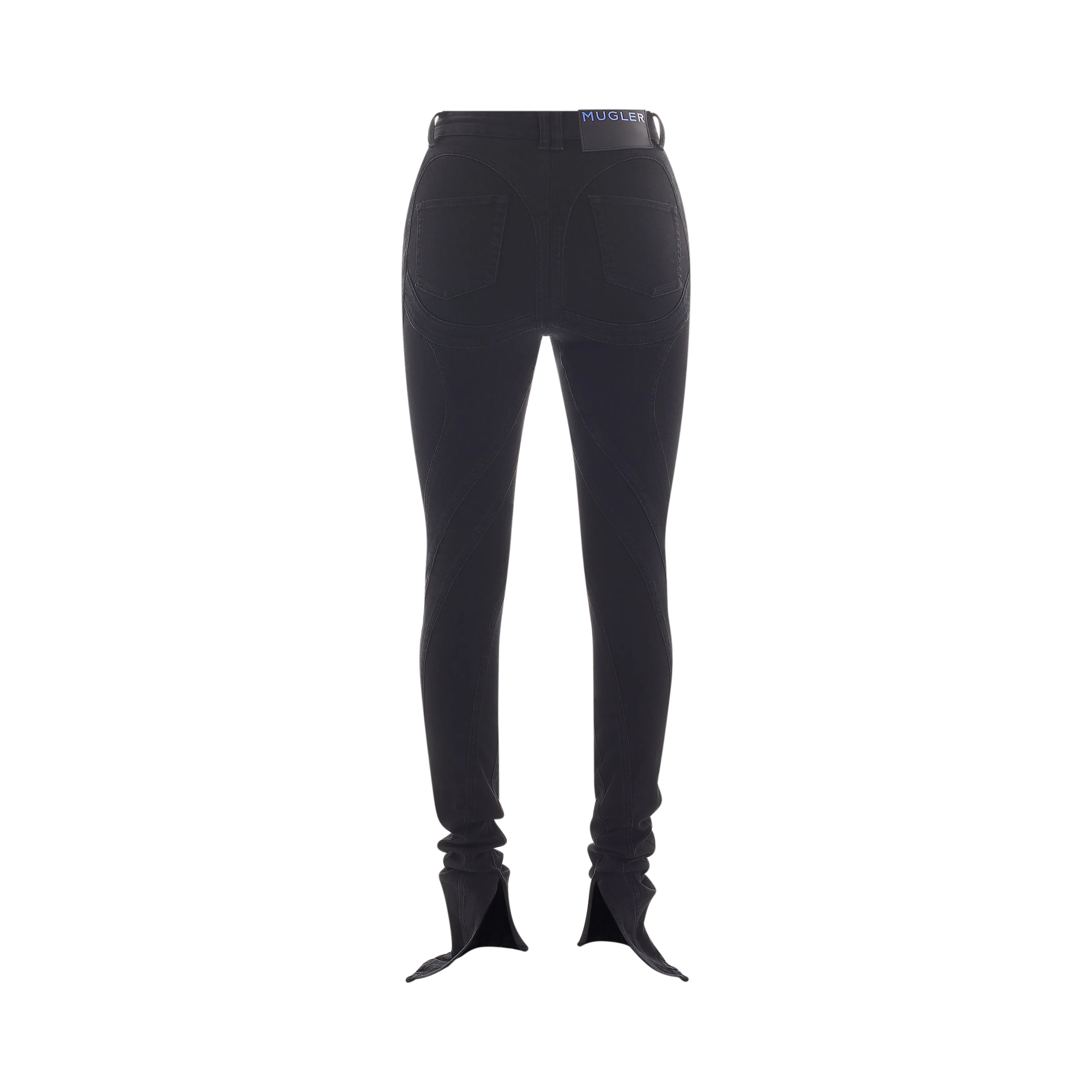 black slited bi-material spiral jeans