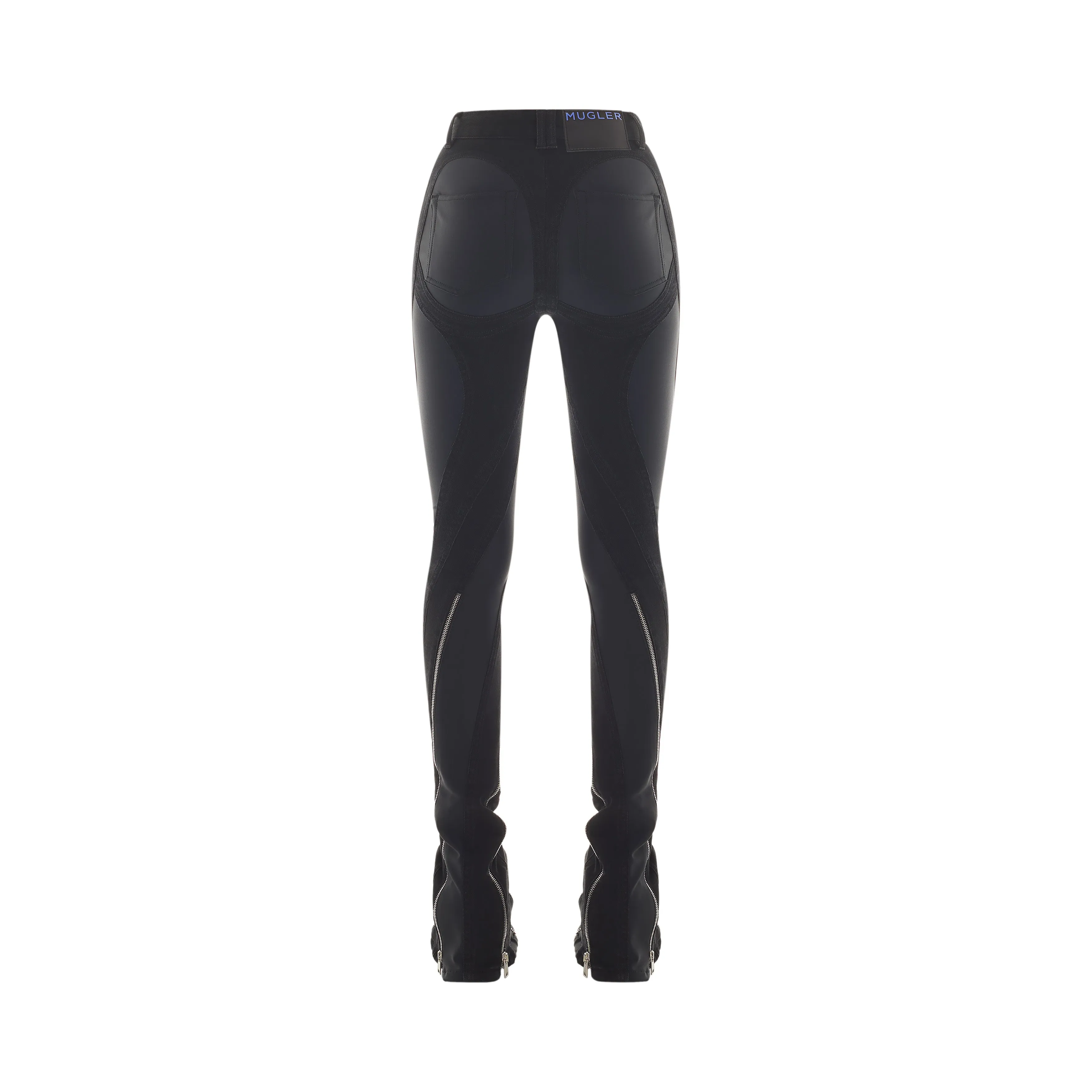 black zipped bi-material jeans