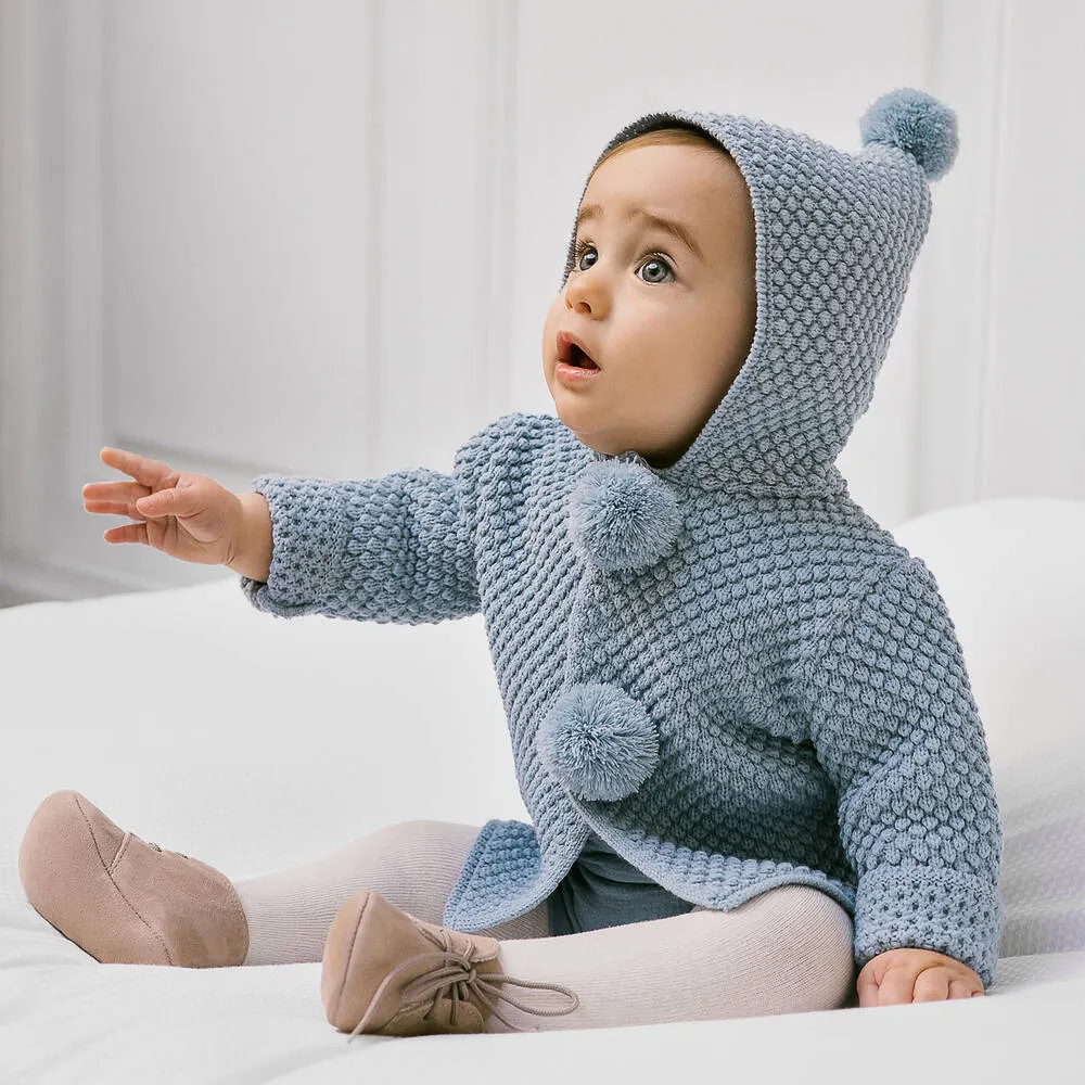 Blue Wool Knit Pram Coat