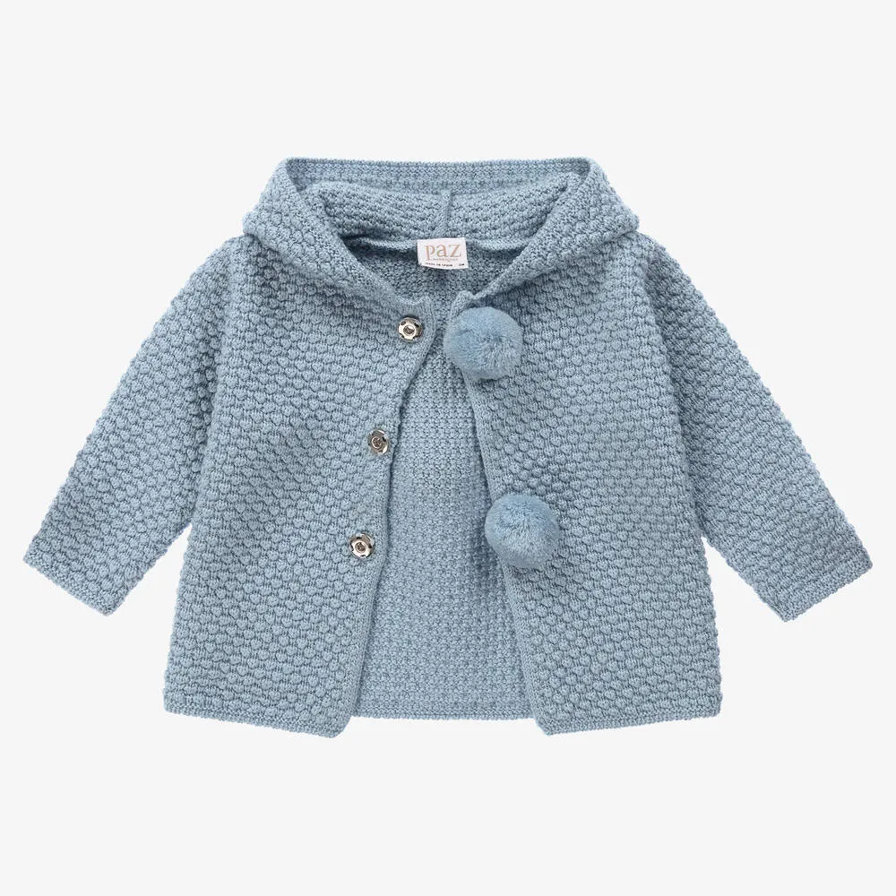 Blue Wool Knit Pram Coat