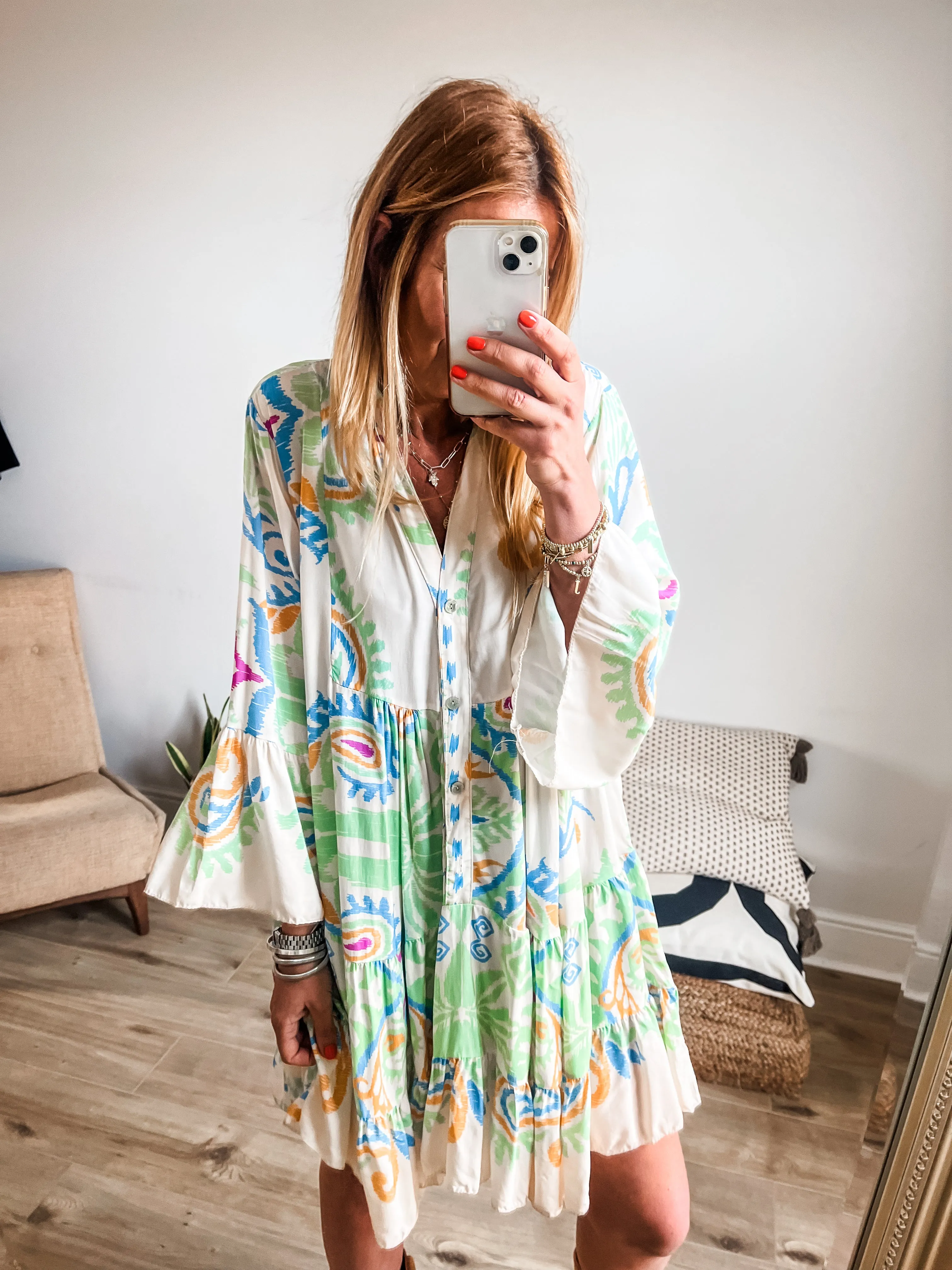 Boho Printed Tiered Smock Mini Dress