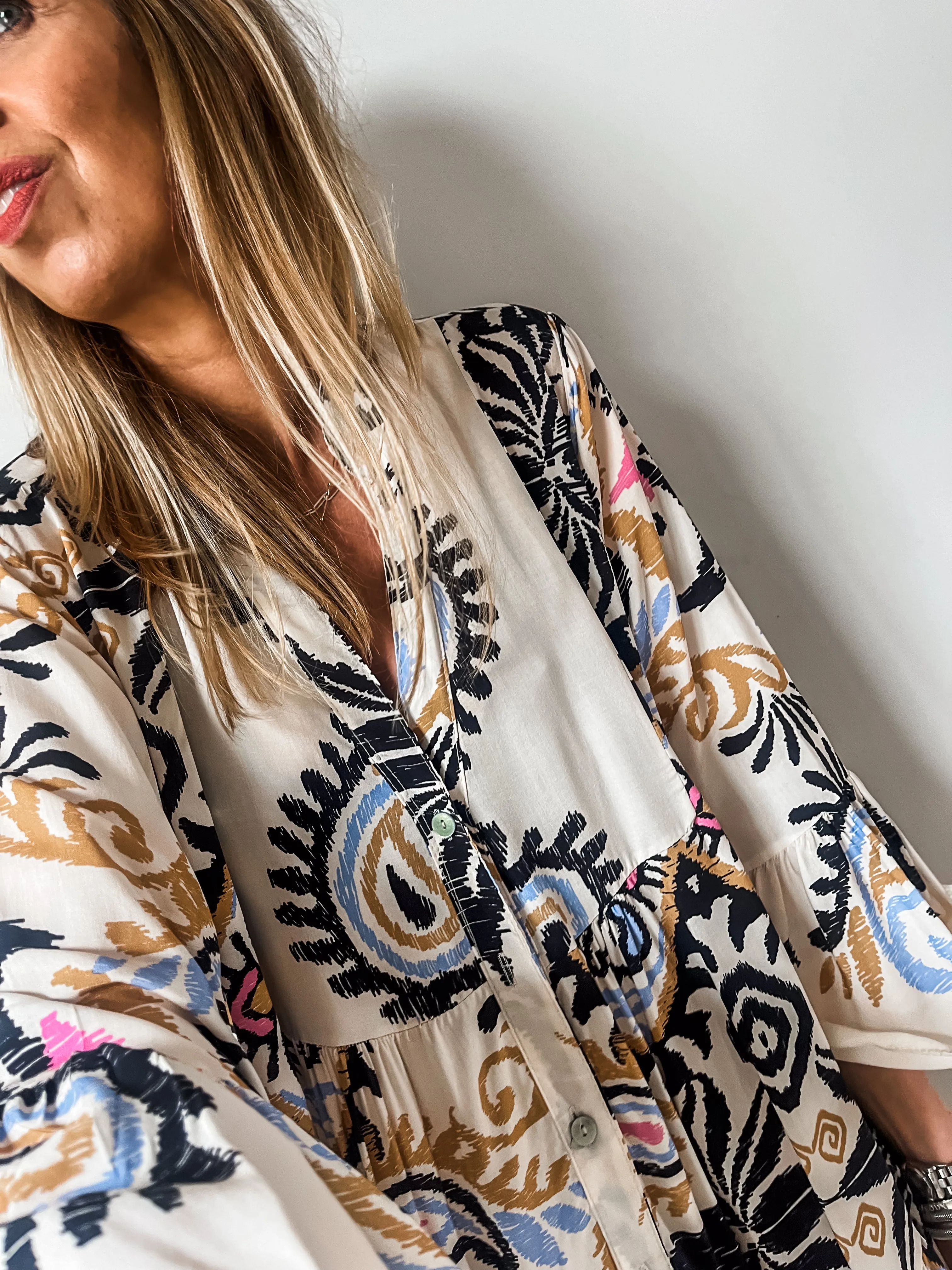 Boho Printed Tiered Smock Mini Dress