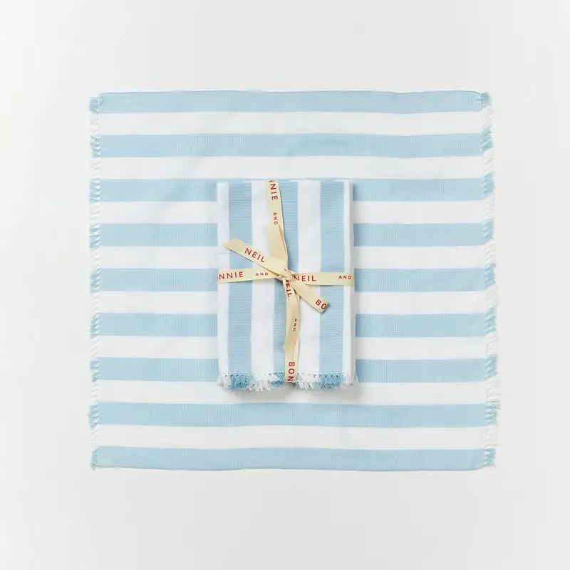 Bonnie & Neil- Woven Stripe Powder Blue Napkins Set of 6