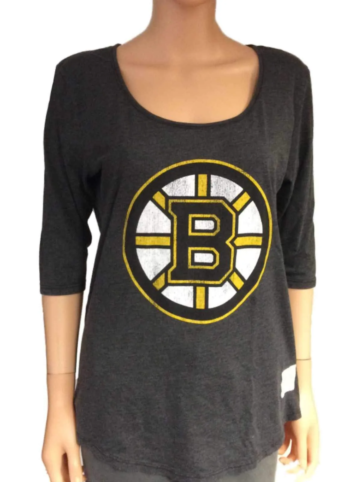 Boston Bruins Retro Brand Women Gray 3/4 Sleeve Scoop Boyfriend T-Shirt