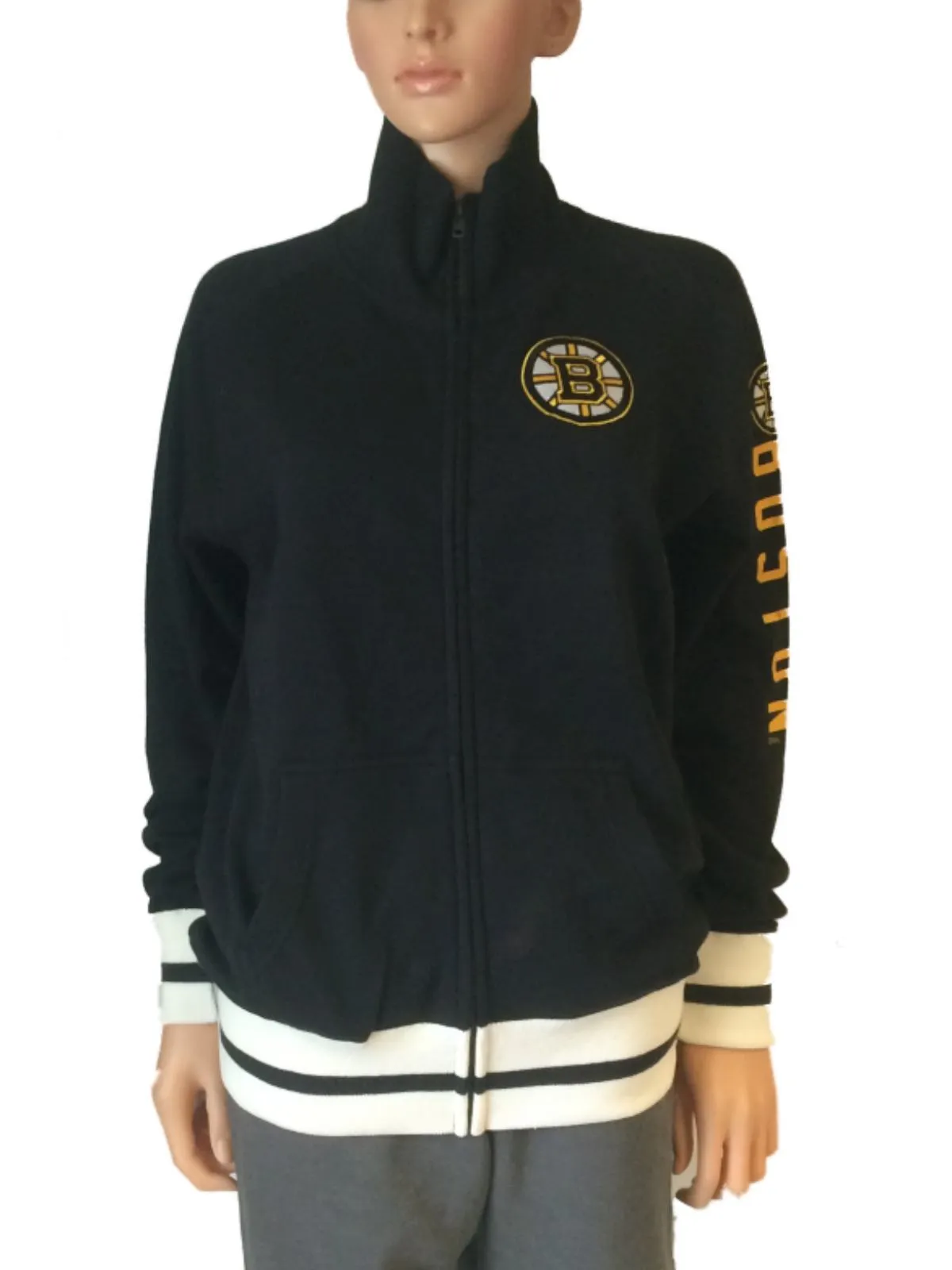 Boston Bruins SAAG WOMENS Black Long Sleeve Full Zip Jacket with Pockets (M)