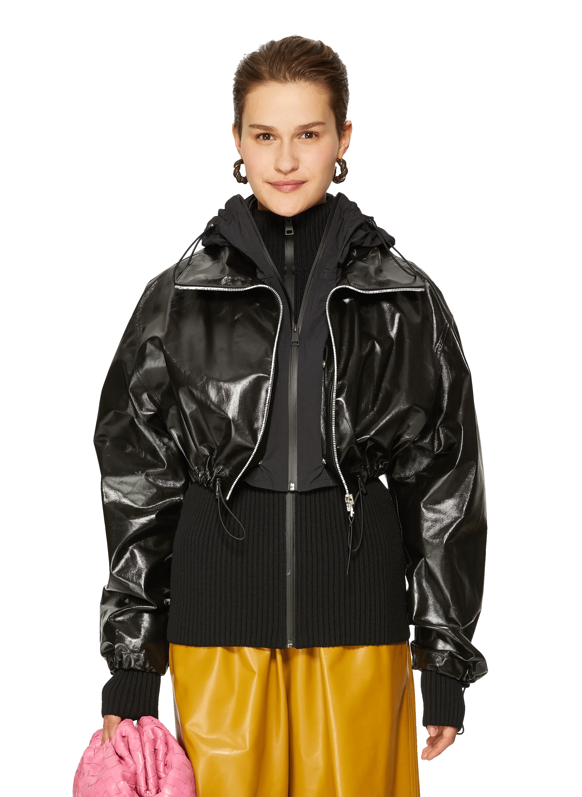 Bottega veneta  Bi-material Lambskin Leather Jacket - Black