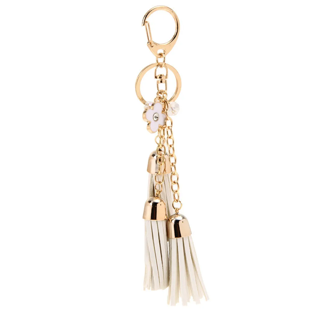 Casual PU Tassels women keychain bag pendant alloy car key chain ring holder retro jewelry for women