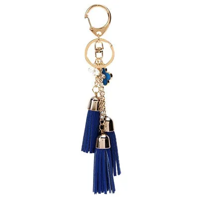 Casual PU Tassels women keychain bag pendant alloy car key chain ring holder retro jewelry for women