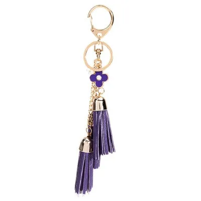 Casual PU Tassels women keychain bag pendant alloy car key chain ring holder retro jewelry for women