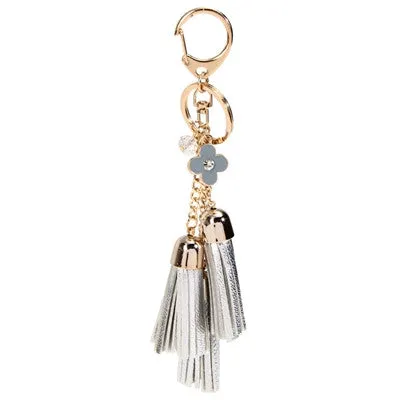 Casual PU Tassels women keychain bag pendant alloy car key chain ring holder retro jewelry for women