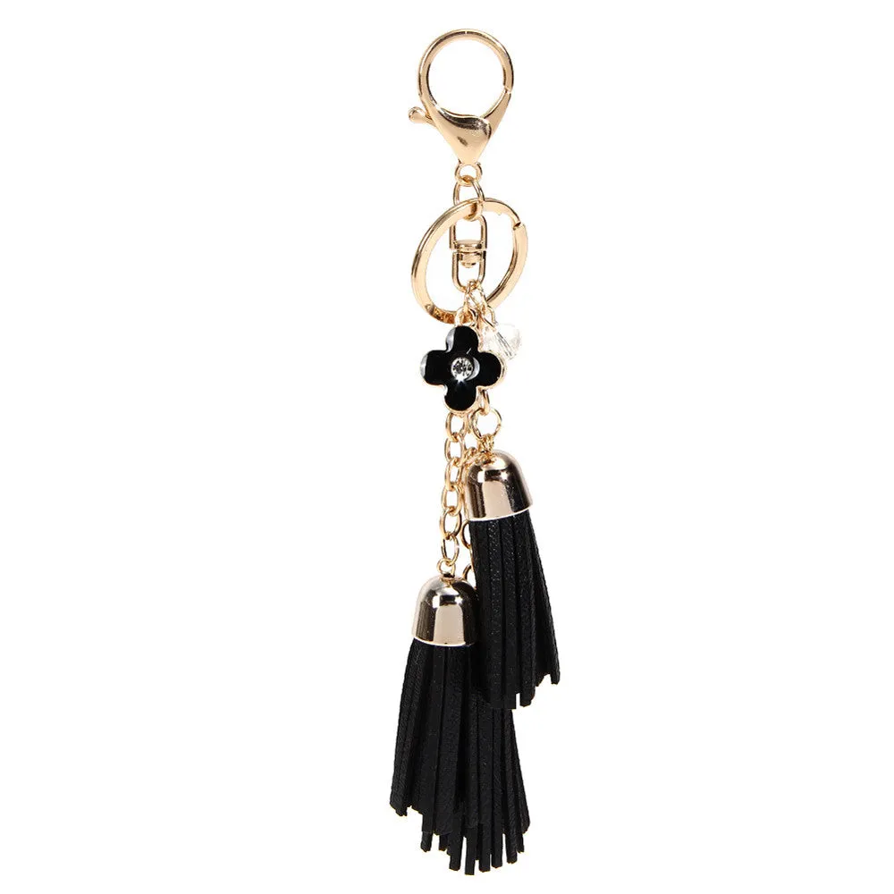 Casual PU Tassels women keychain bag pendant alloy car key chain ring holder retro jewelry for women