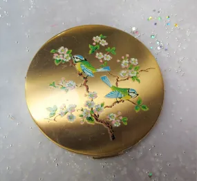 CHARMING Vintage Purse Mirror Powder Compact,Enamel Blue Birds,English Purse Compact,Powder Compact,Collectible Handbag Powder C