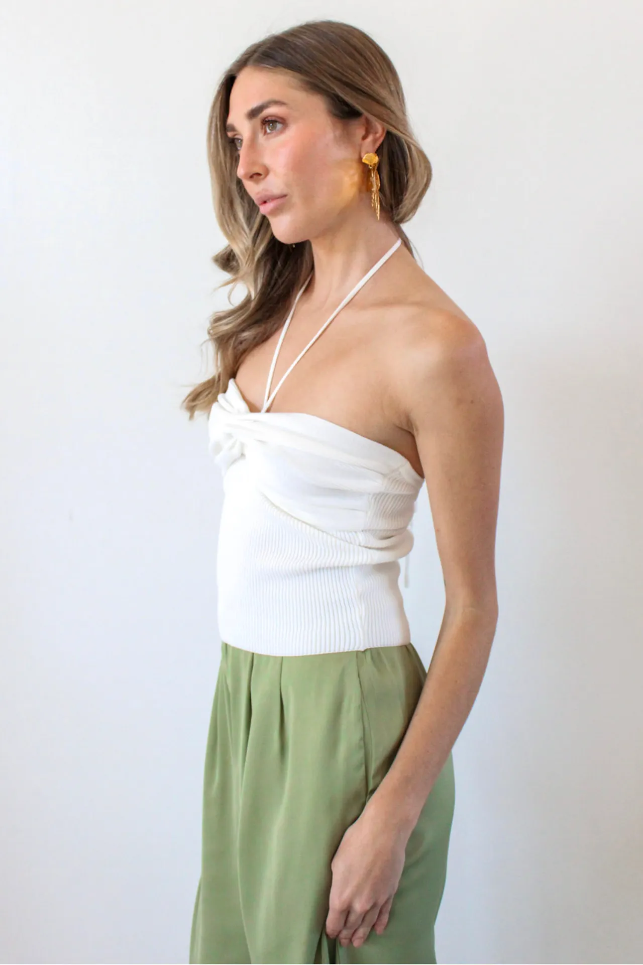 Checking In Twist Front Halter Top