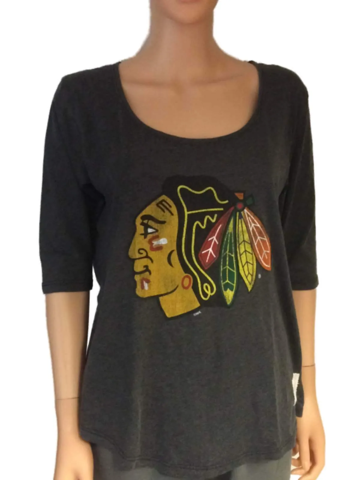 Chicago Blackhawks Retro Brand Women Gray 3/4 Sleeve Boyfriend T-Shirt