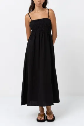 Classic Shirred Midi Dress Black