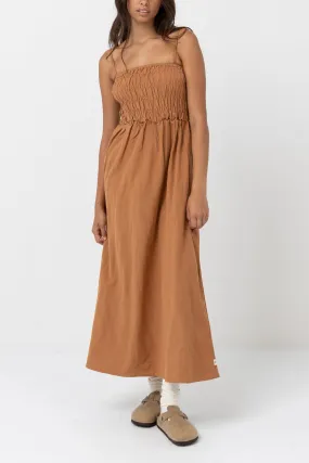 Classic Shirred Midi Dress Caramel