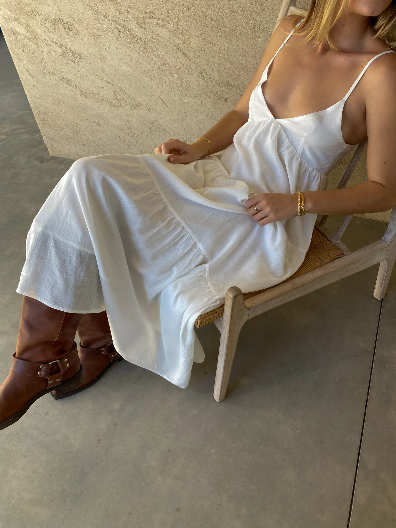 Classic Tiered Midi Dress White