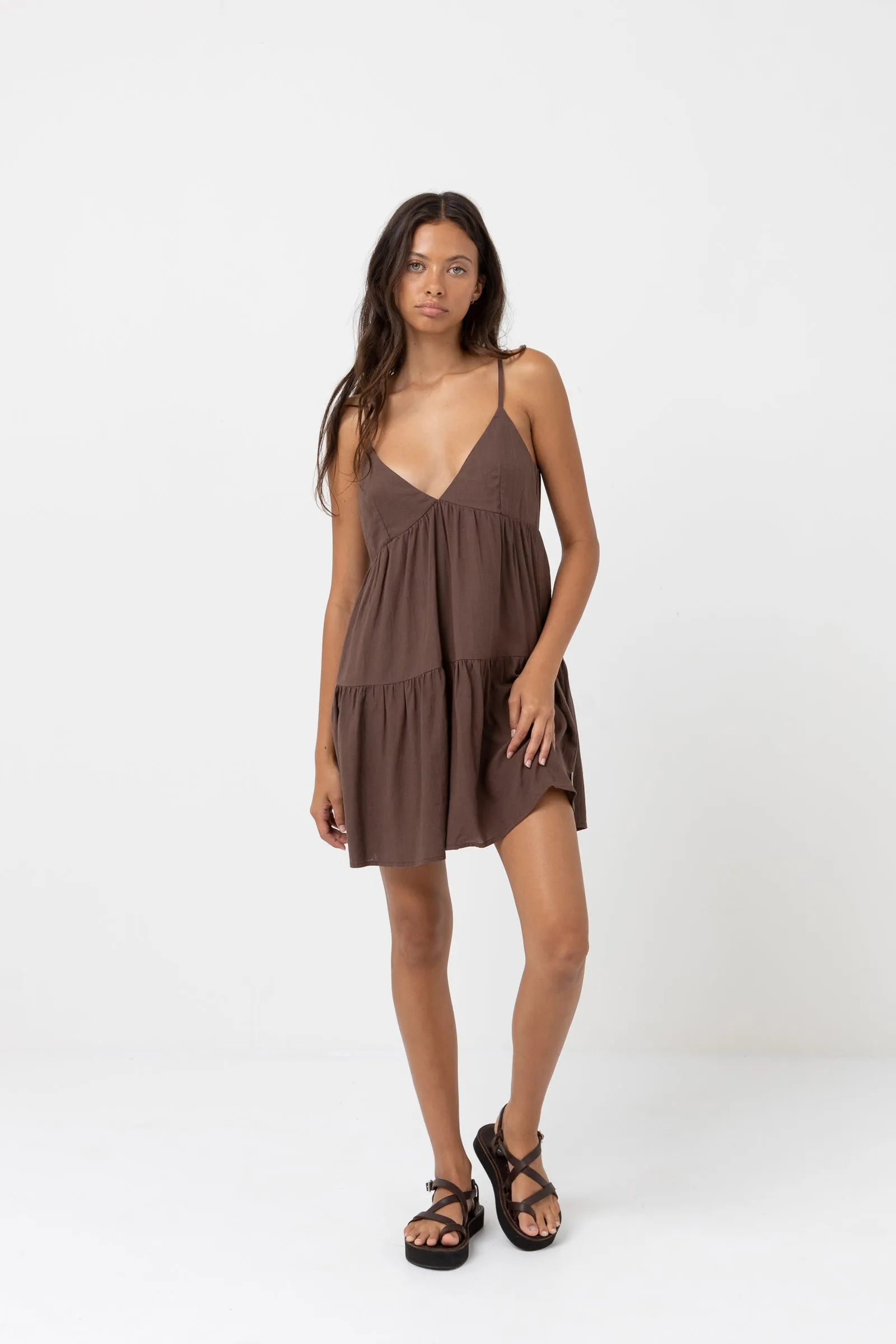 Classic Tiered Mini Dress Chocolate