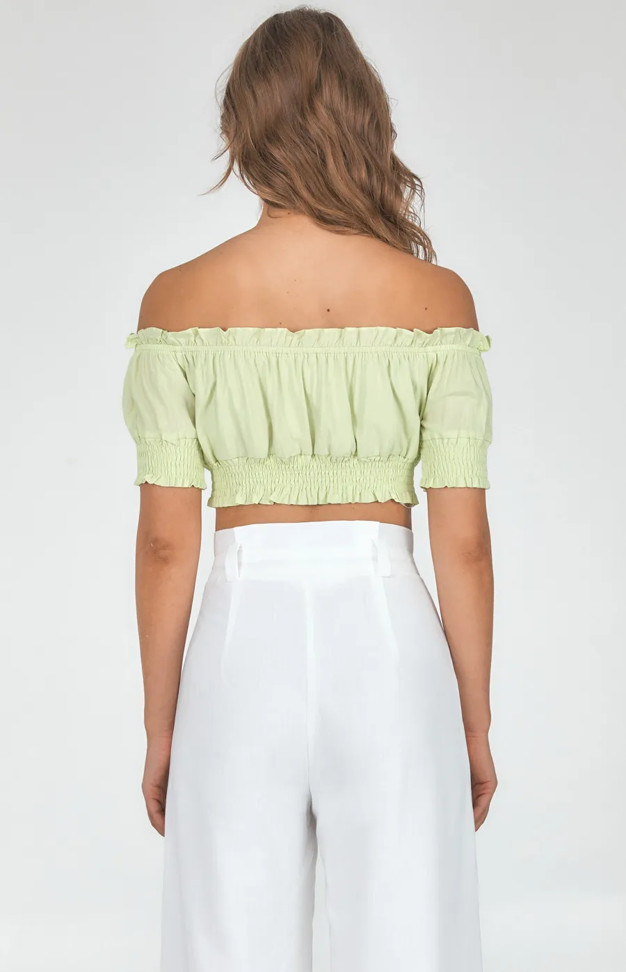 Cotton Off the Shoulder Shirred Detail Crop (WTO315B) 