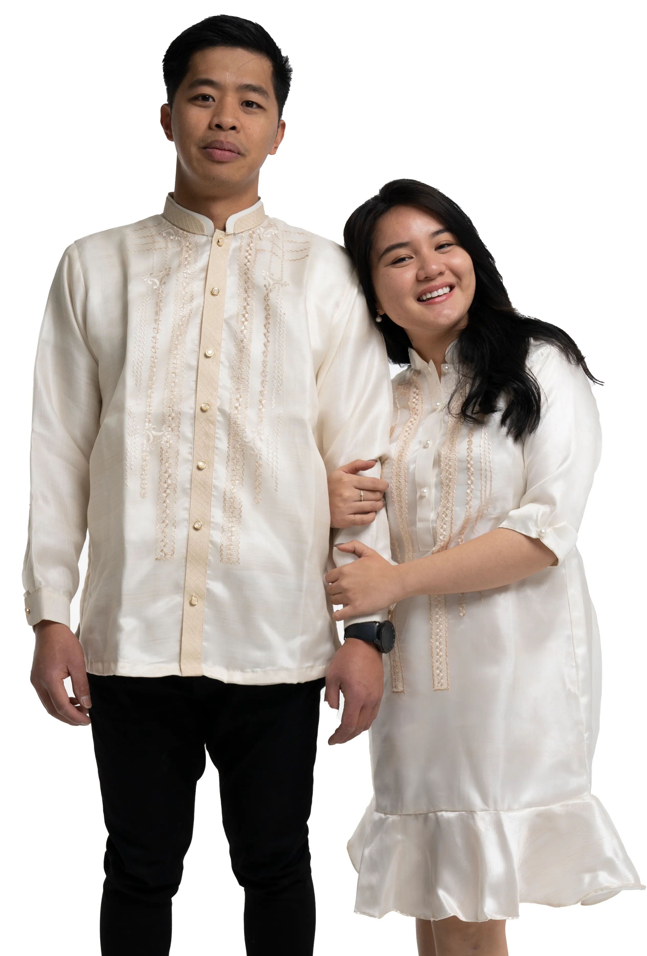 Couples Set White Classic Organza Barong + Organza Barong Dress - JF245