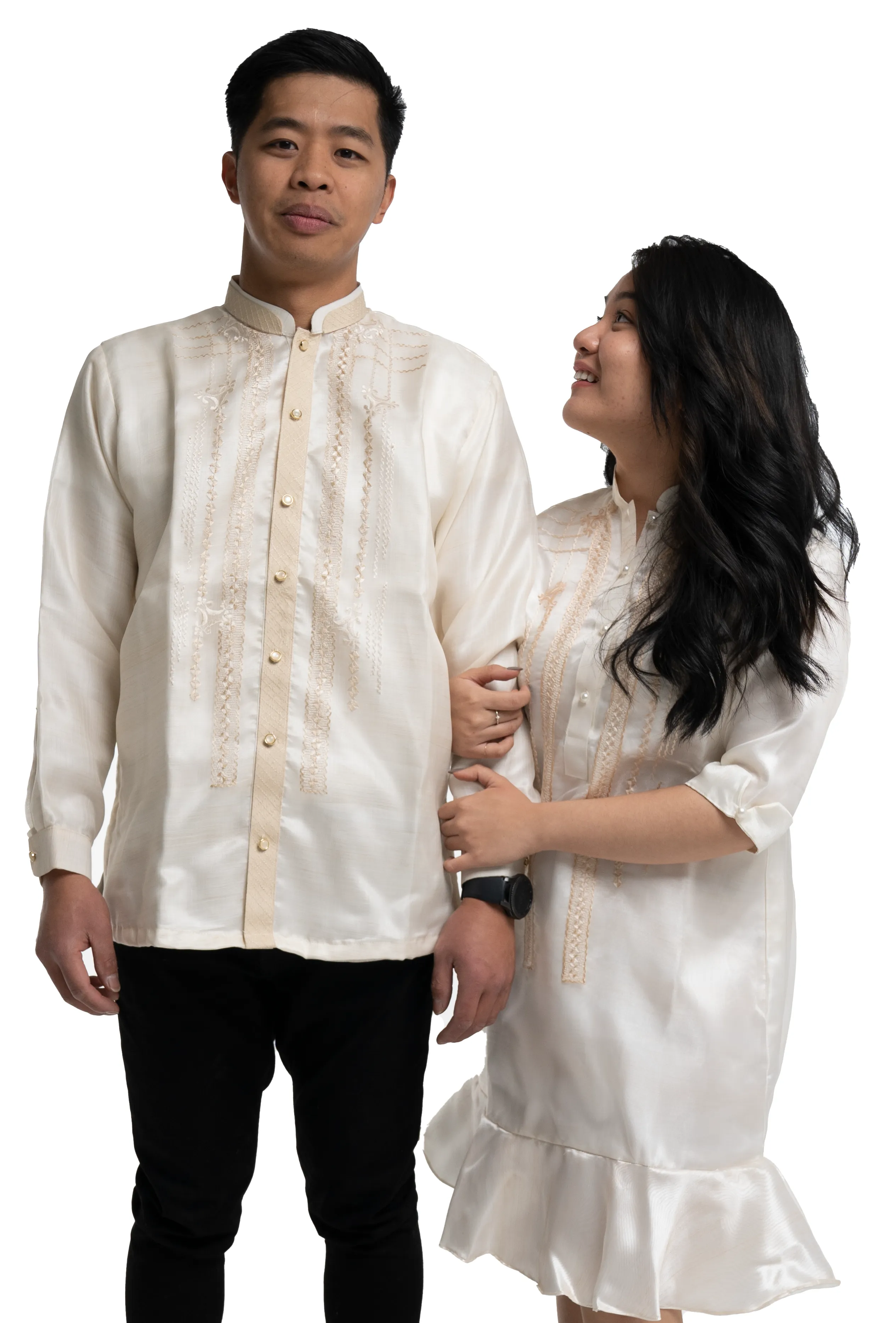 Couples Set White Classic Organza Barong + Organza Barong Dress - JF245