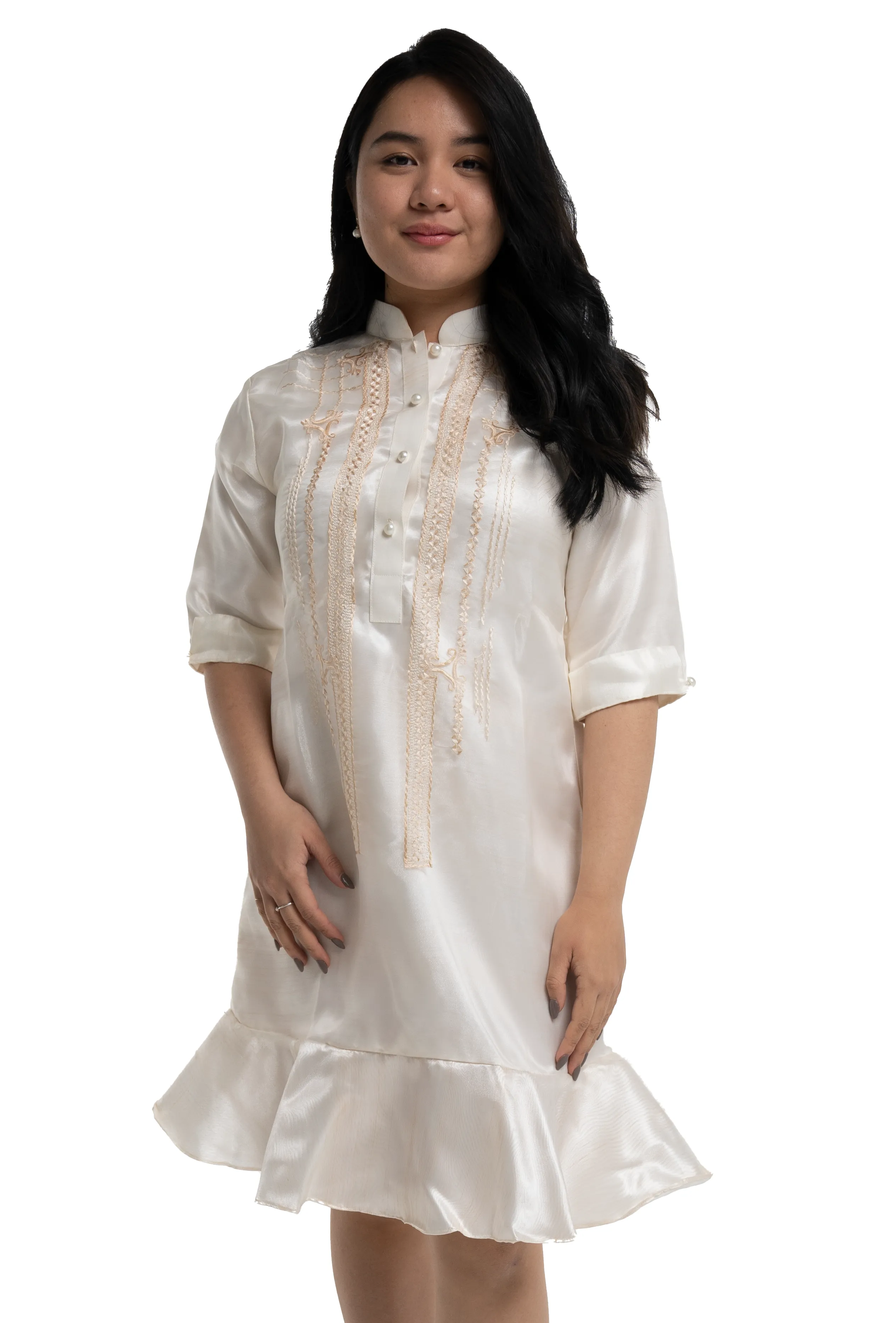 Couples Set White Classic Organza Barong + Organza Barong Dress - JF245