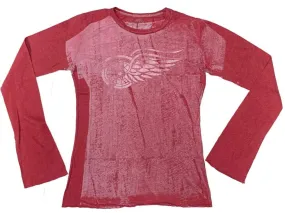 Detroit Red Wings Retro Brand WOMEN Red Burnout Style Long Sleeve T-Shirt