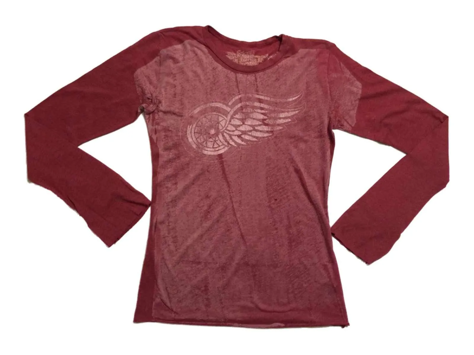 Detroit Red Wings Retro Brand WOMEN Red Translucent Long Sleeve T-Shirt