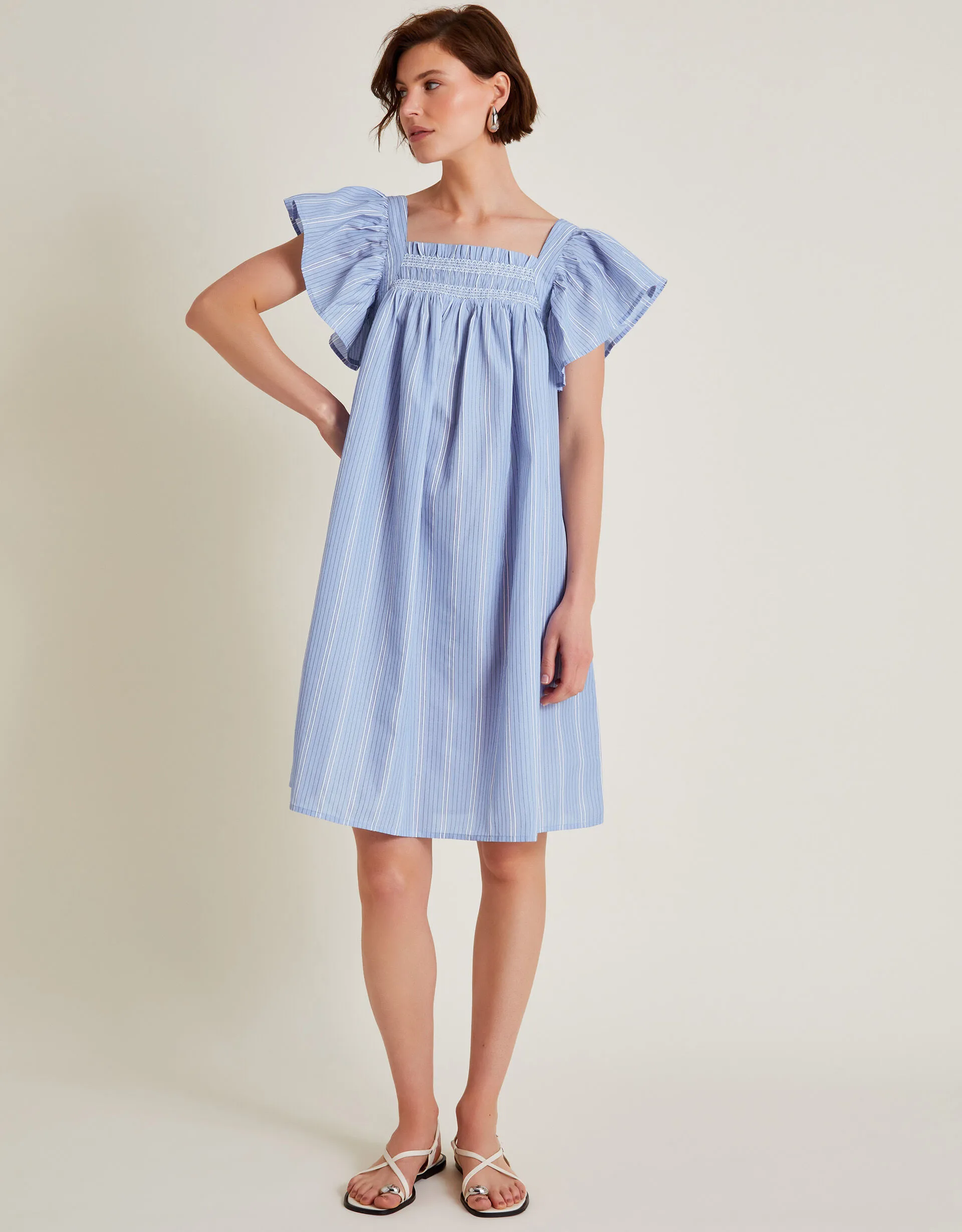 Dora Smock Frill Mini Dress Blue