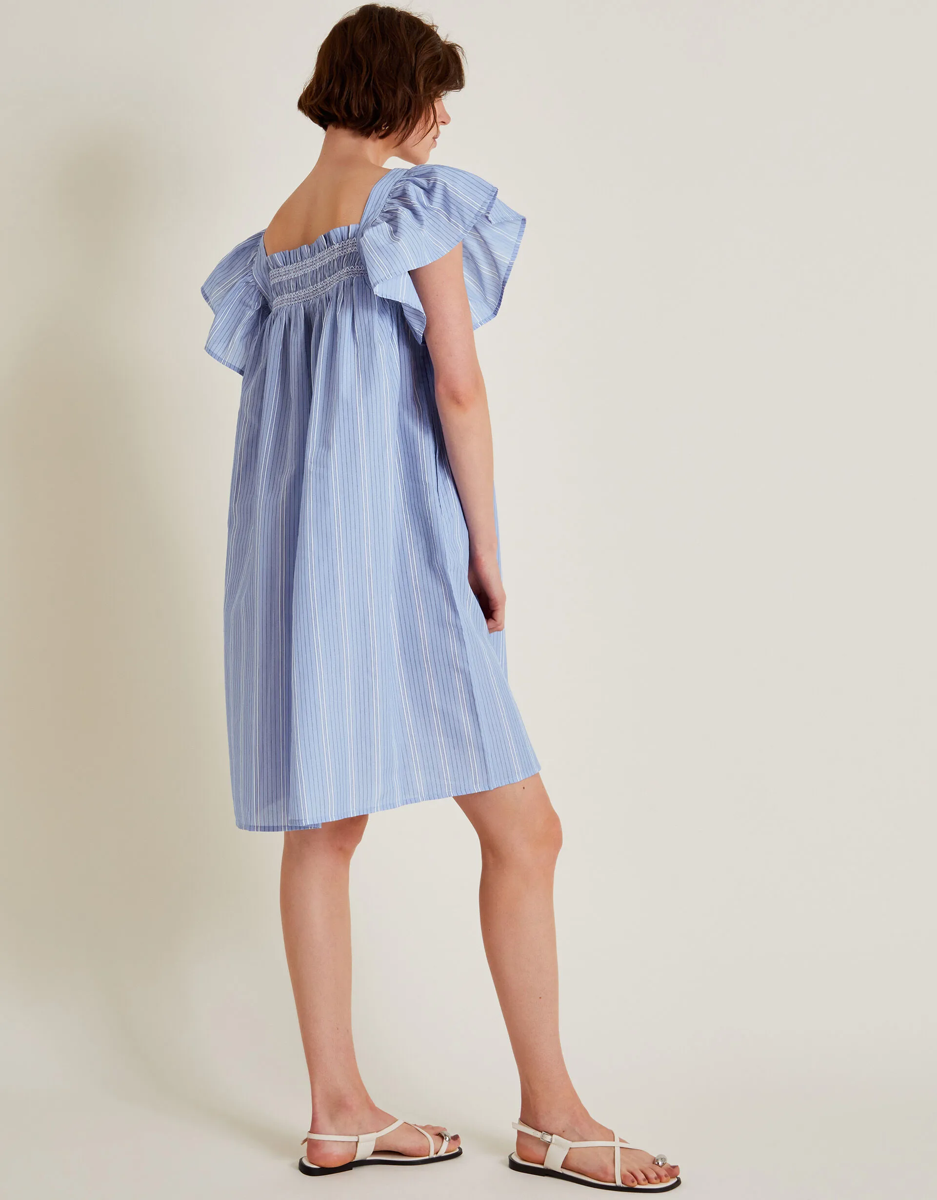 Dora Smock Frill Mini Dress Blue