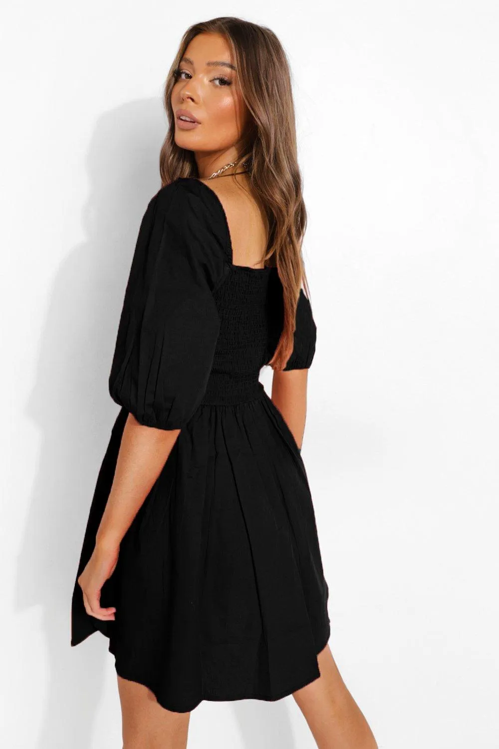 Dresses | Cotton Shirred Skater Dress | boohoo