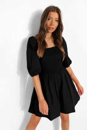 Dresses | Cotton Shirred Skater Dress | boohoo