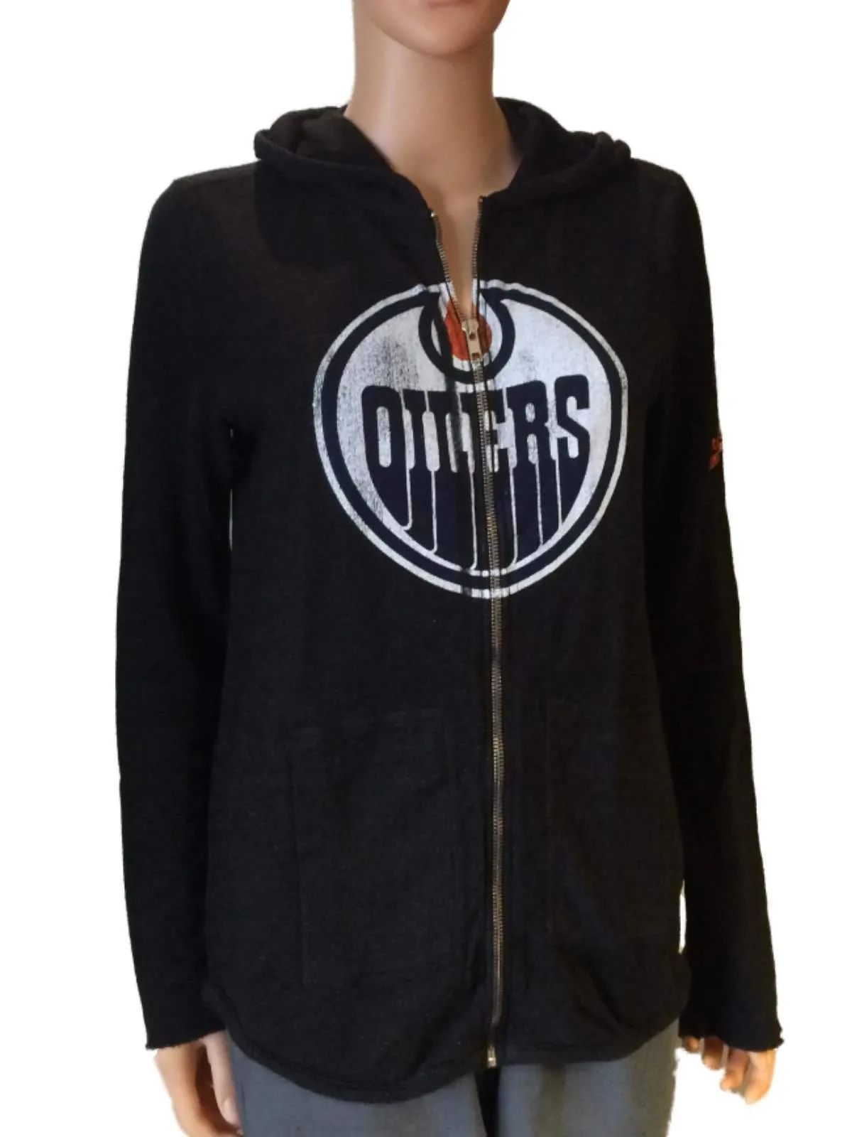 Edmonton Oilers Retro Brand Women Black Quad Blend Zip Up Hoodie Jacket