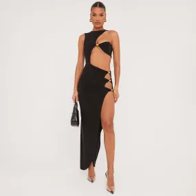 Extreme Cut Out Beaded Detail Split Leg Maxi Dress In Black