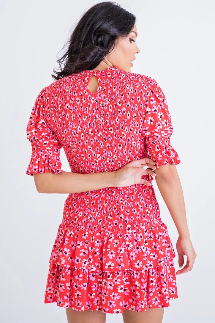 Floral Smock Ruffle Dress