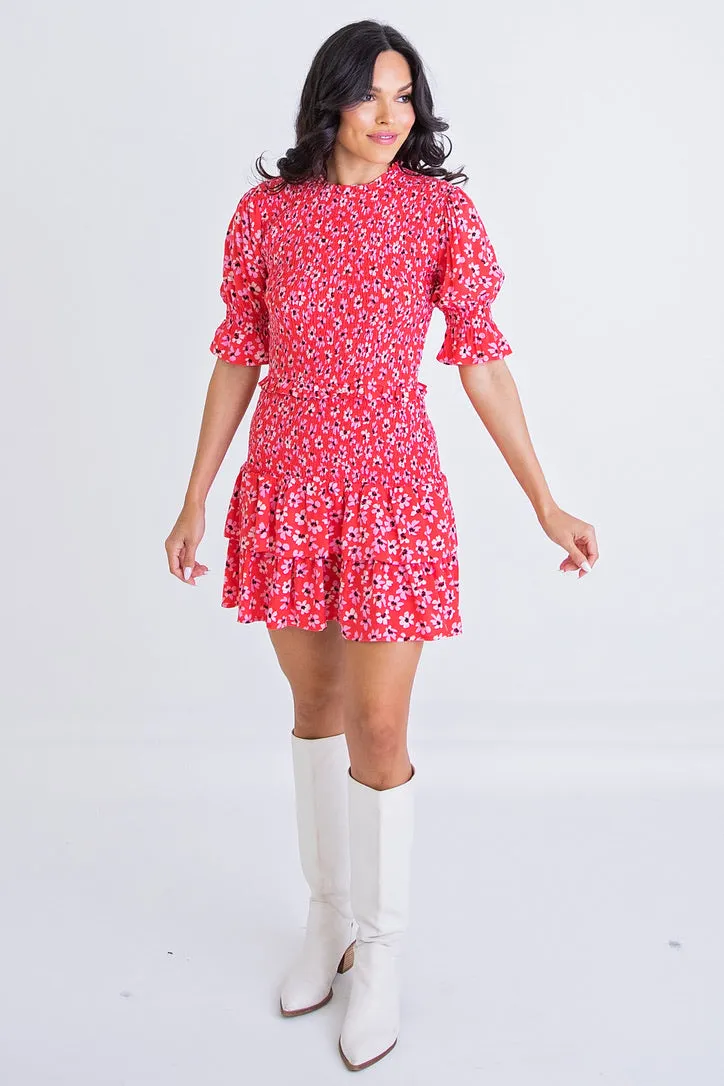 Floral Smock Ruffle Dress