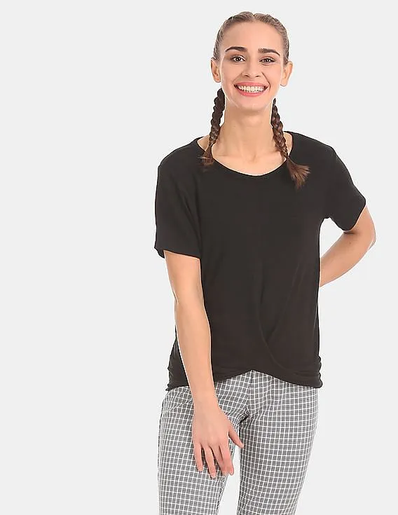 GAP Women Black Crew Neck Softspun Twist Front Stretch T-Shirt